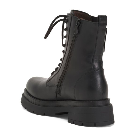 NEROGIARDINI Black Made In Italy Leather Logo Plate Lace Up Booties - Picture 2 of 2